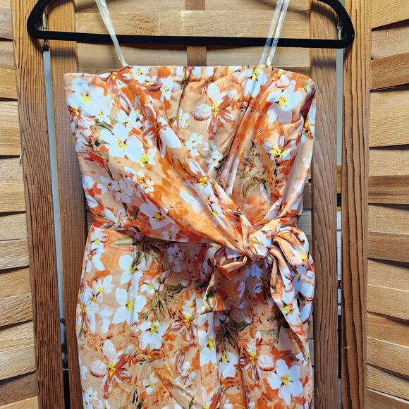 NWT Entro Wide Leg Strapless Orange Floral Jumper Women's Size M Palazzo - Picture 3 of 16